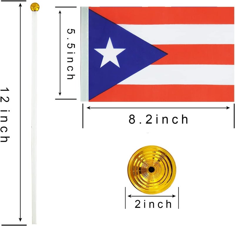 WXTWK 12 Pack Puerto Rico Flag Puerto Rican Desk Flag Small Mini Puerto Rican Table Flags With Stand Base,Home Office Festival Events Celebration Decorations - Image 2